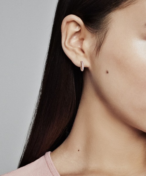 PANDORA（パンドラ） ピアス パヴェ ハート フープ ピアス （ローズ