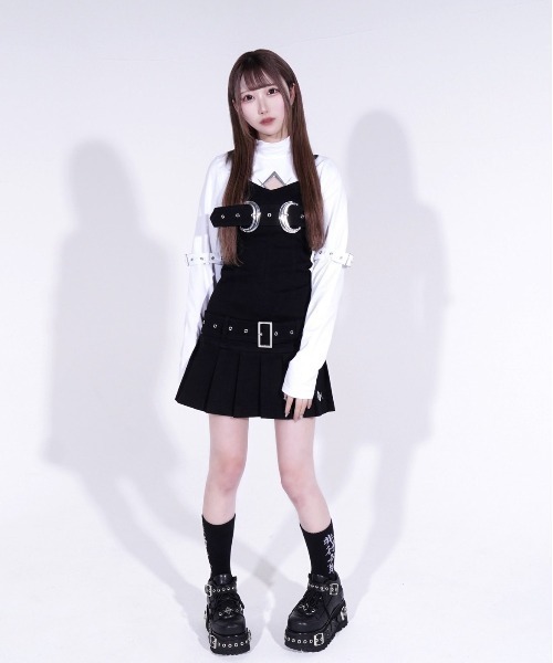 レフレム 長袖ワンピース REFLEM【レフレム】ベルト使いプリーツデニムキャミワンピース/全2色