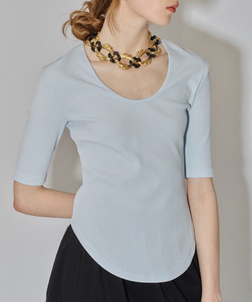 トップス U tシャツ Short sleeve 2way U-neck rib top / ショートスリーブ2wayU