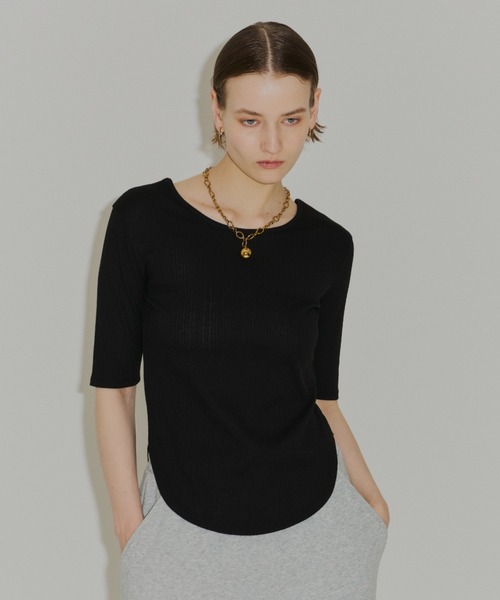 tシャツ Short sleeve 2way U-neck rib top / ショートスリーブ2wayU
