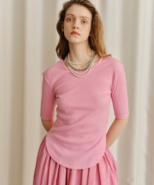 tシャツ Short sleeve 2way U-neck rib top / ショートスリーブ2wayU