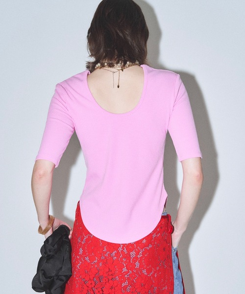 tシャツ Short sleeve 2way U-neck rib top / ショートスリーブ2wayU