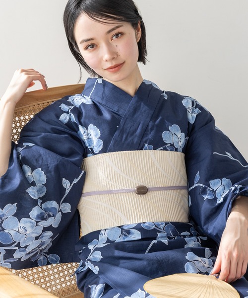 最終値下げ17000→12500ゆかた館グレースストライプ浴衣+帯+下駄