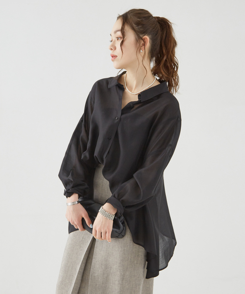 ブラウス シャツ シアーバックシャンフレアシャツ レディース Rouge vif Anna ブラウス シャツ シアーバックシャンフレア