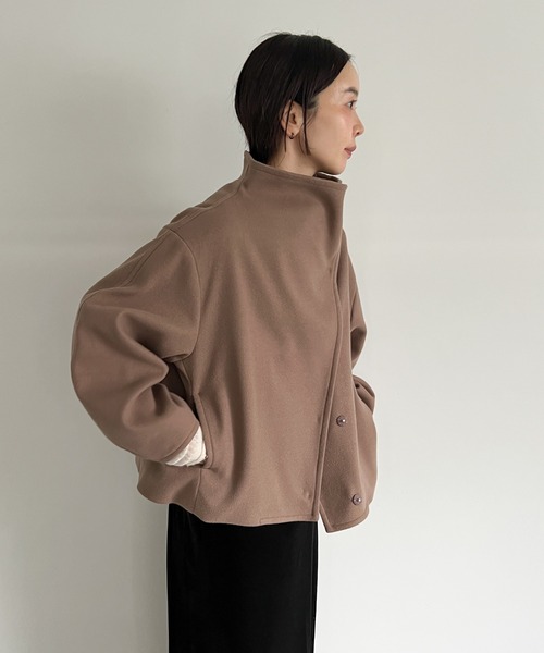 ハイネックカーブスリーブアウター 秋冬 ハイネックコート カーブスリーブ コート アウター ハイネックカーブスリーブアウター レディース