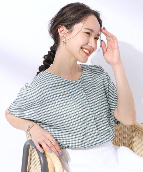 tシャツ ドッキングギンガムトップス レディース ギンガムチェック シャツ レディース トップス 長袖 綿100・再