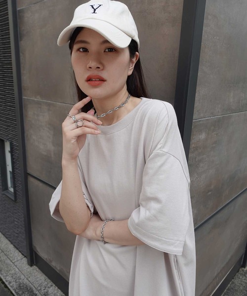 大きいサイズ48♡ 23区 スポンディッシュポンチ ワンピース カーキ CORNERS ワンピース USAコットンビッグシルエットTシャツ