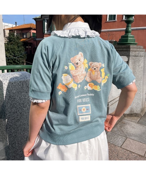 ピンクハウス　カーディガン ハニーレモンテディバックプリントジップアップブルゾン セール】 ハニーレモンテディバックプリントジップアップ