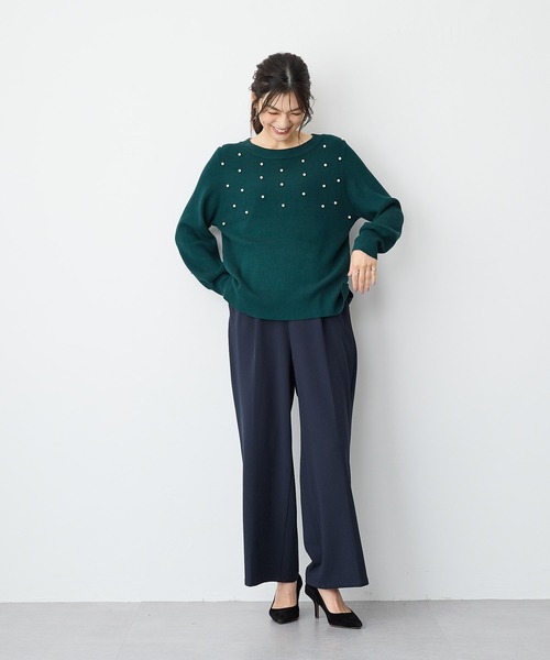 anyfee パンツ 「anyfee」ニットジョーゼットワイドパンツ