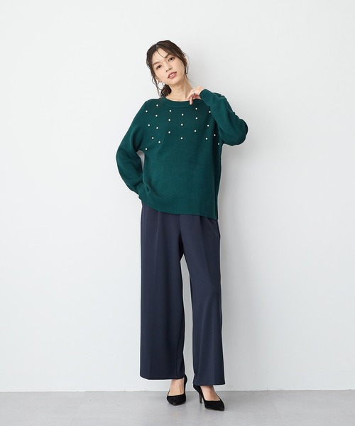 3色 2点 セット パンツ スウェットニット クール ワイド 上品 anyfee パンツ 「anyfee」ニットジョーゼットワイドパンツ