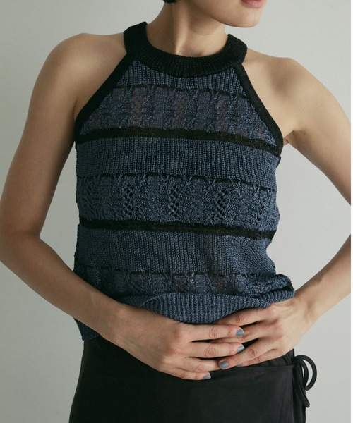 anuke（アンヌーク） タンクトップ ノースリーブ Border Knit Tanktop
