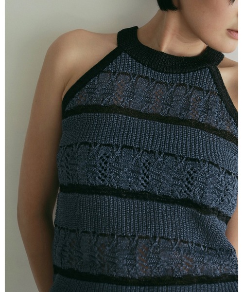 anuke（アンヌーク） タンクトップ ノースリーブ Border Knit Tanktop