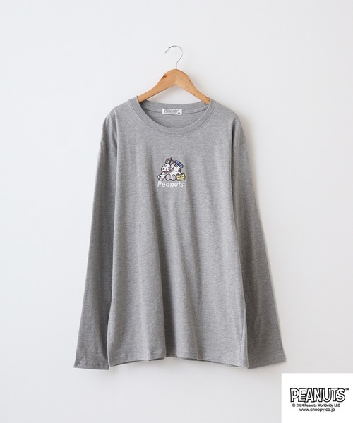 PEANUTS tシャツ PEANUTSワンポイント刺繍長袖Tシャツ メンズ