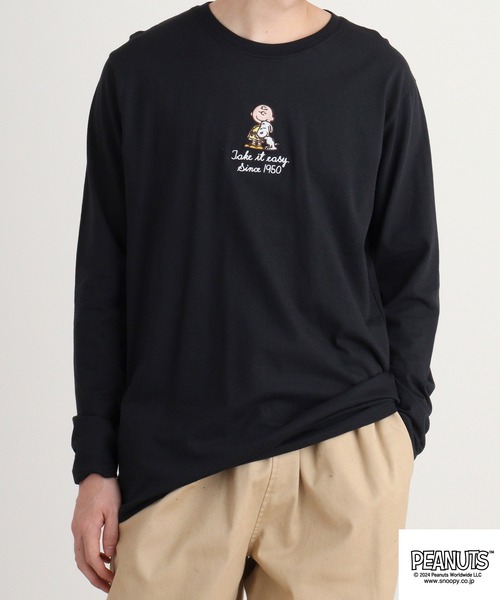【PEANUTS】ワンポイントTシャツ&ロングパンツ PEANUTS tシャツ スヌーピー ワンポイント半袖Tシャツ メンズ
