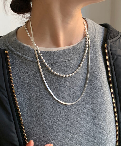 新品 シルバー925 イタリア製 ボールネックレス スネークチェーン 2本 シルバー925 ボールネックレス 2連 スネークチェーンネックレス