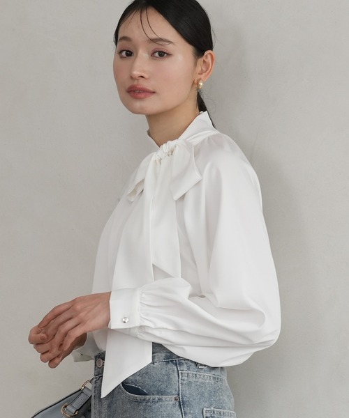 ブラウス シャツ アシメリボンモチーフブラウス レディース TRUDEA ブラウス シャツ とろみアシメリボンタイブラウス