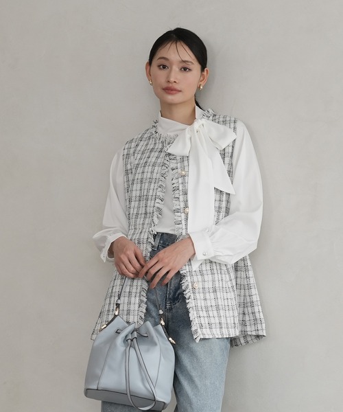 ブラウス シャツ アシメリボンモチーフブラウス レディース TRUDEA ブラウス シャツ とろみアシメリボンタイブラウス
