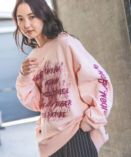 PBLIM トレーナー スウェット 「UNISEX」カスレロゴダメージスウェット