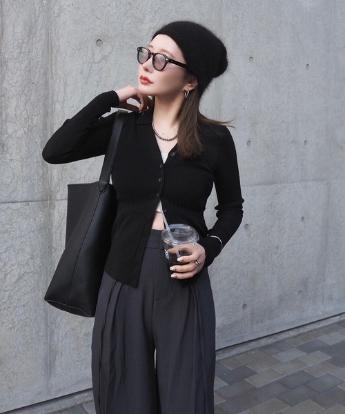 カーディガン sheer lib v neck knit cardigan /シアー リブ V