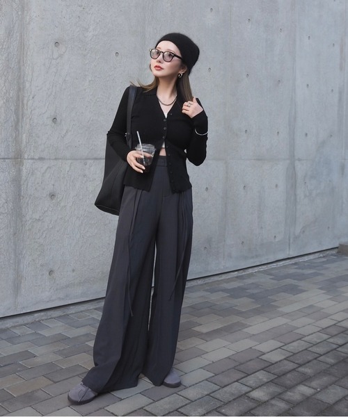 カーディガン sheer lib v neck knit cardigan /シアー リブ Vネック