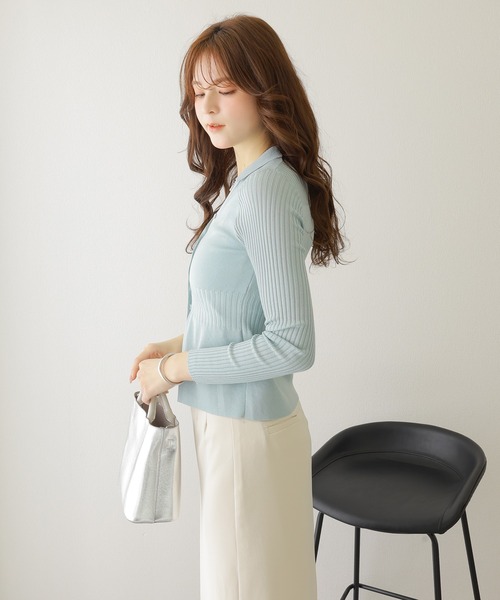 カーディガン sheer lib v neck knit cardigan /シアー リブ Vネック