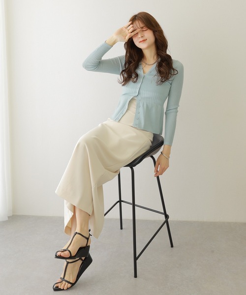 カーディガン sheer lib v neck knit cardigan /シアー リブ Vネック