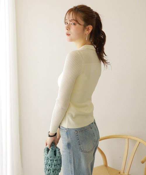 カーディガン sheer lib v neck knit cardigan /シアー リブ Vネック