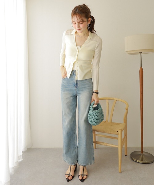 カーディガン sheer lib v neck knit cardigan /シアー リブ Vネック