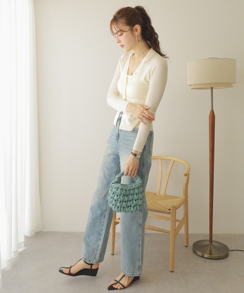 カーディガン sheer lib v neck knit cardigan /シアー リブ Vネック