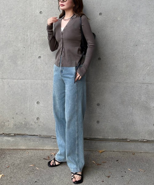 カーディガン sheer lib v neck knit cardigan /シアー リブ Vネック