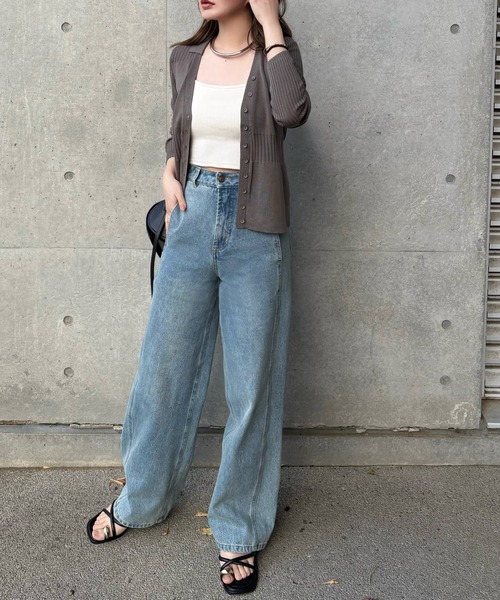 カーディガン sheer lib v neck knit cardigan /シアー リブ Vネック