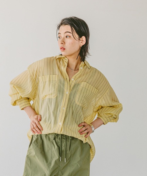 ブラウス シャツ コットンシアークロップドシャツ/シアーシャツ/夏服/羽織り レディース DRESSTERIOR ブラウス シャツ シアークロップドシャツ