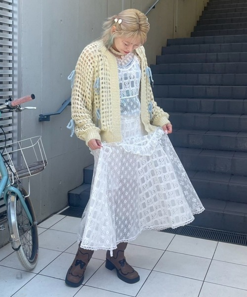 Candy Stripper ニットカーディガン Candy Stripper カーディガン RIBBON MESH KNIT レディース