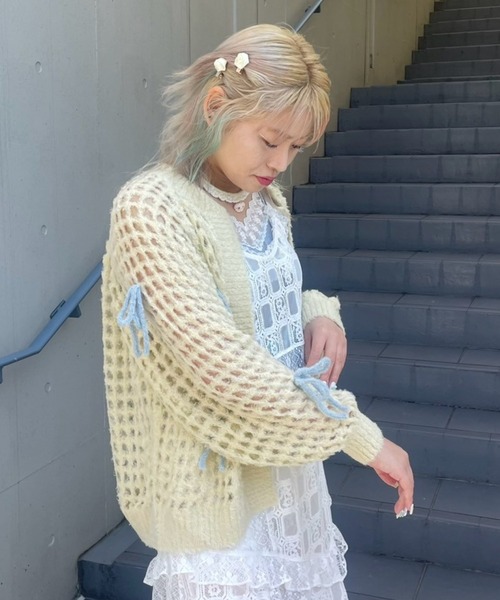 キャンディーストリッパーニットカーディガン Candy Stripper カーディガン RIBBON MESH KNIT レディース