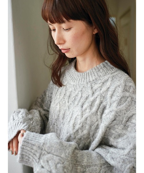 「Sunny clouds」 長袖ニット LARGE ライトグレー レディース_画像3