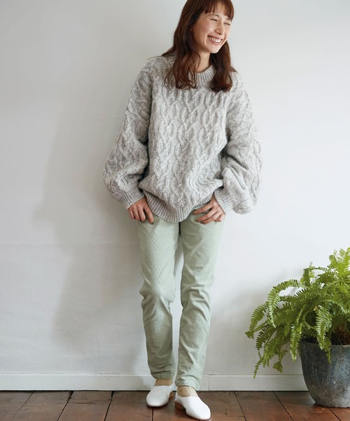 「Sunny clouds」 長袖ニット LARGE ライトグレー レディース_画像4