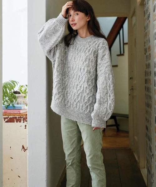 「Sunny clouds」 長袖ニット LARGE ライトグレー レディース_画像9