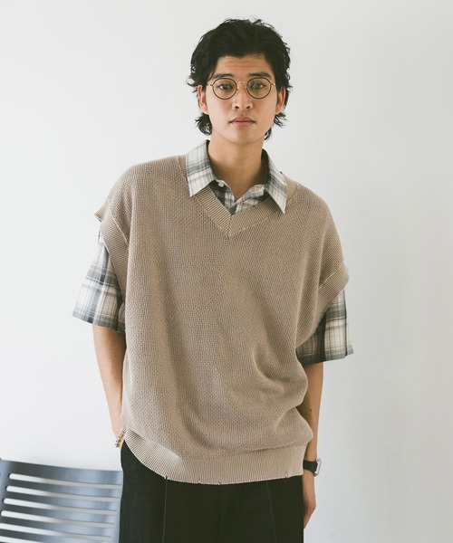 RAGEBLUE（レイジブルー） ベスト ジレ ピグメント加工/ダメージ