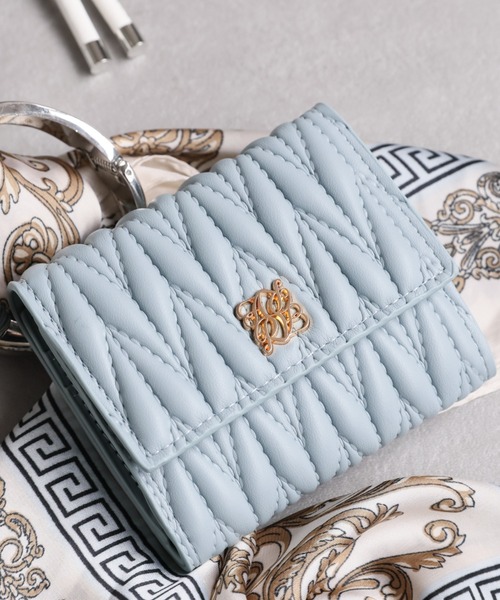 キルティング コンパクトウォレット Lace Ladies 財布 レザー調 キルティング 二つ折り コンパクト