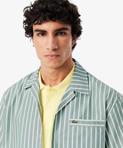 LACOSTE シャツ ストライプオープンカラーシャツ メンズ
