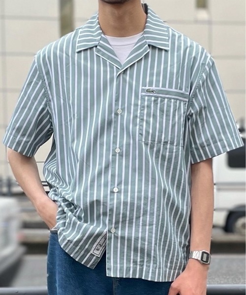 LACOSTE シャツ ストライプオープンカラーシャツ メンズ