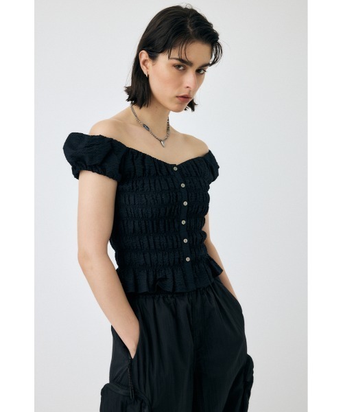MOUSSY（マウジー） ブラウス シャツ 夏 半袖 OPEN NECK GATHER