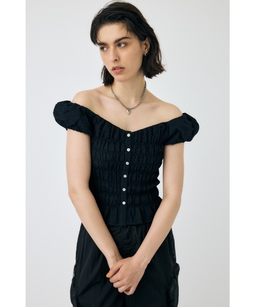 MOUSSY（マウジー） ブラウス シャツ 夏 半袖 OPEN NECK GATHER