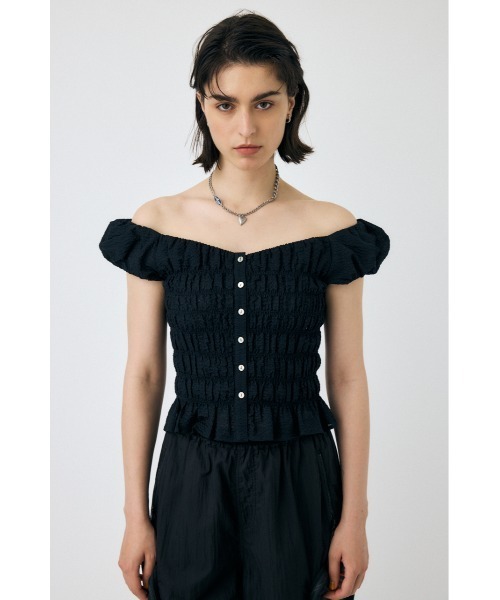 MOUSSY（マウジー） ブラウス シャツ 夏 半袖 OPEN NECK GATHER