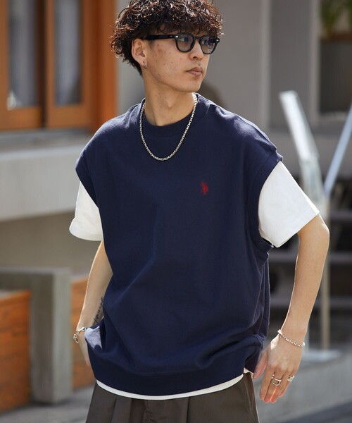 「U.S. POLO ASSN.」 ノースリーブトップス LARGE ブラック メンズ