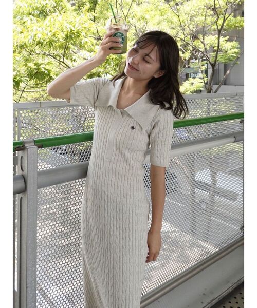 カラーネックメランジケーブルニットワンピース　POLO × LAGUNAMOON POLO BCSコラボ】カラーネックメランジケーブルニットワンピース