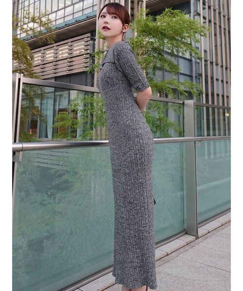 カラーネックメランジケーブルニットワンピース　POLO × LAGUNAMOON POLO BCSコラボ】カラーネックメランジケーブルニットワンピース