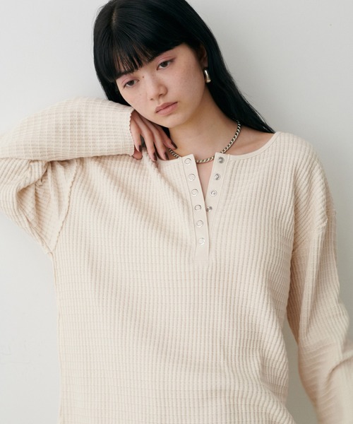 【新品タグ有り】LARUTA長袖ワッフルカットソーTシャツ(アイボリー) LARUTA（ラルータ） tシャツ 「LARUTA」長袖ワッフルカットソーT