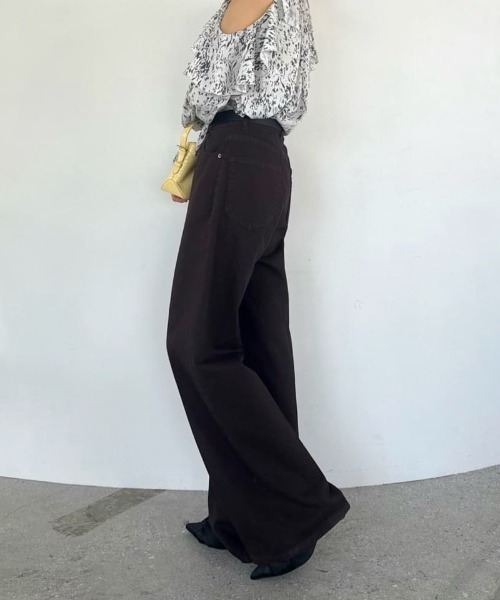 【ほぼ新品】【FRAY I.D】ハイウエストセンタープレスワイドデニムLBLU ハイウエストセンタープレスワイドデニム(ロングパンツ)｜パンツ｜FRAY