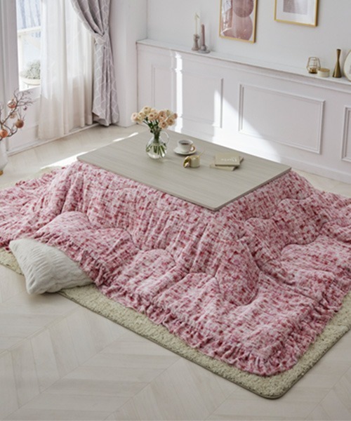 ベッド 寝具 ツイード柄フリルこたつ掛け布団│長方形 235×185cm「フルーエ/大人可愛い」_2